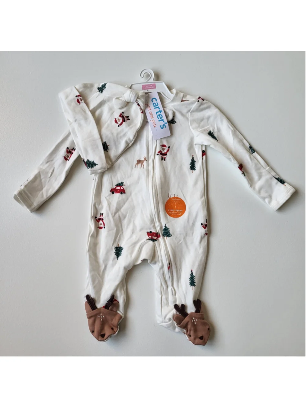 Newborn Carter's Just One You Christmas Reindeer Footed Pajamas & Hat Set – NWT
